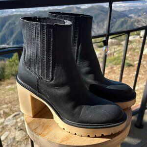 DOLCE VITA Chunky Caster Chelsey Ankle Boots, 8, Black Leather w/ Platform Sole
